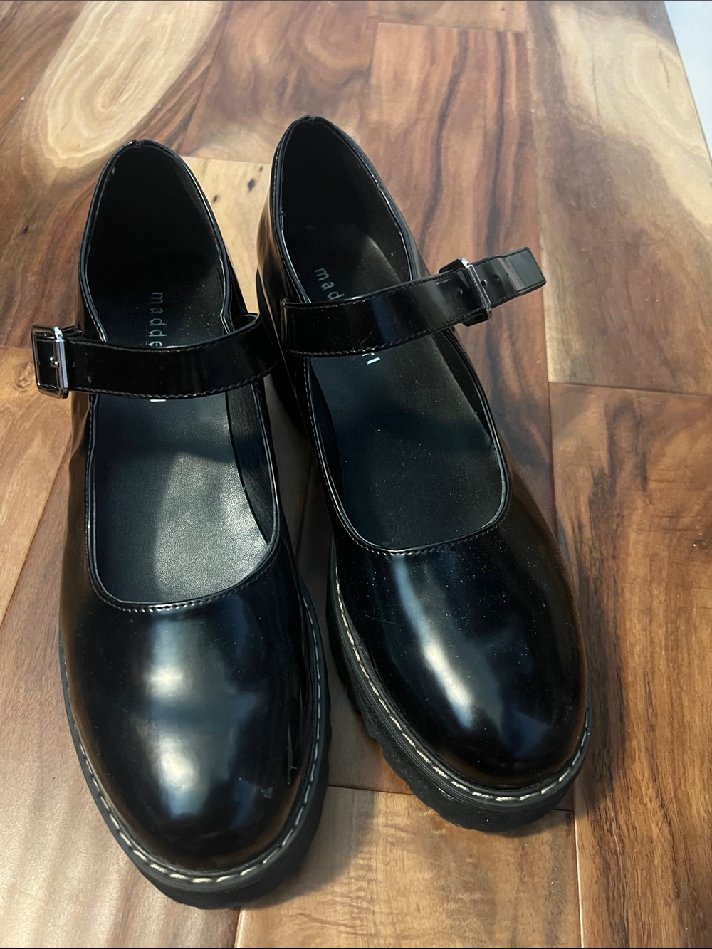 Madden Girl Black Patent Mary Jane Platform Shoes with Buckle